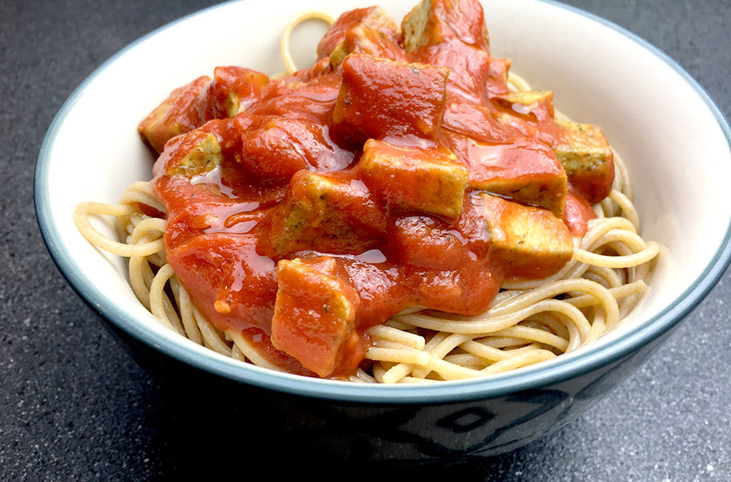 Spaghettis sauce tomate tofu au basilic